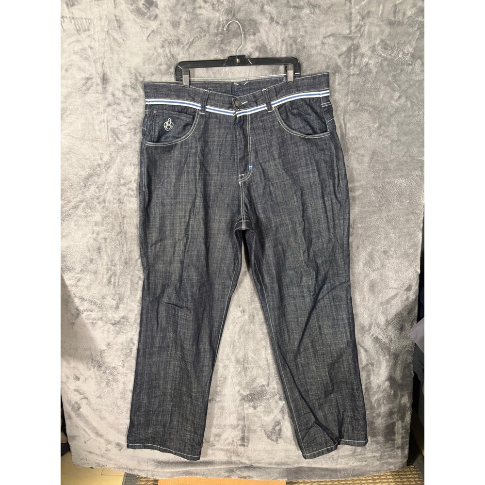 8732 Young Jeezy Collection Mens Dark Wash Embroidered Crest Denim Jeans 42x33